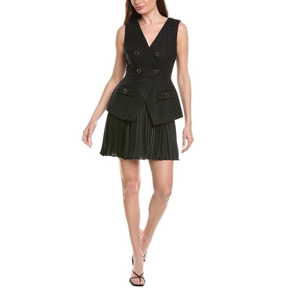 Milly Womens  Boucle Mixed Media Mini Dress, Black